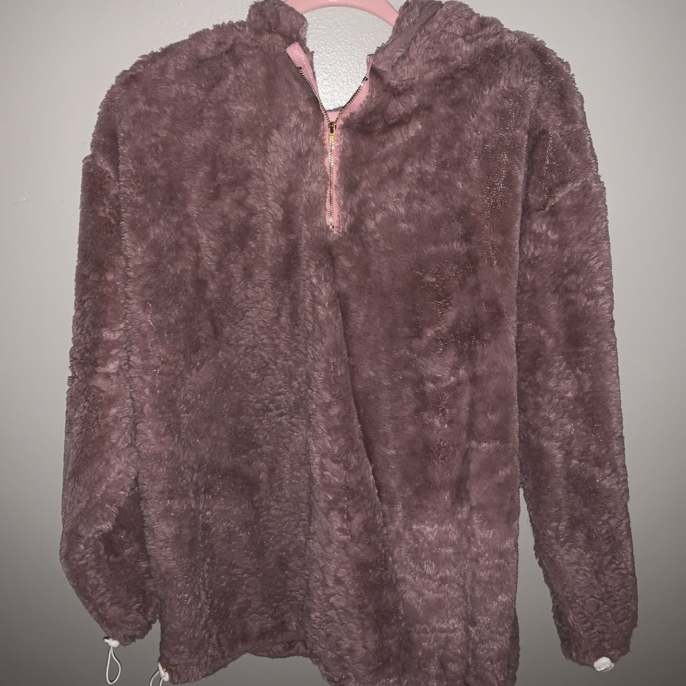 Blush, Fluffy Quarter-zip Pullover Hoodie